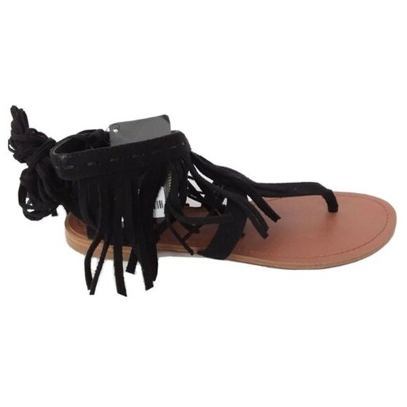 New Forever 21 Fringe Thong Sandals Up Leg Ties Black 6.5 - Picture 2 of 13